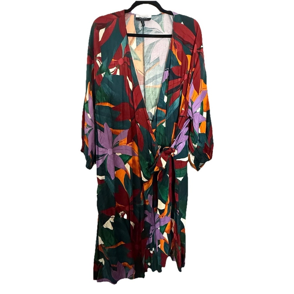 Eloquii Vacation Ready Plus Size 26 Bold Floral Faux Wrap Dress Balloon Sleeve